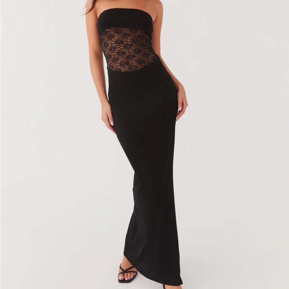 Peppermayo Black Strapless Lace Dress